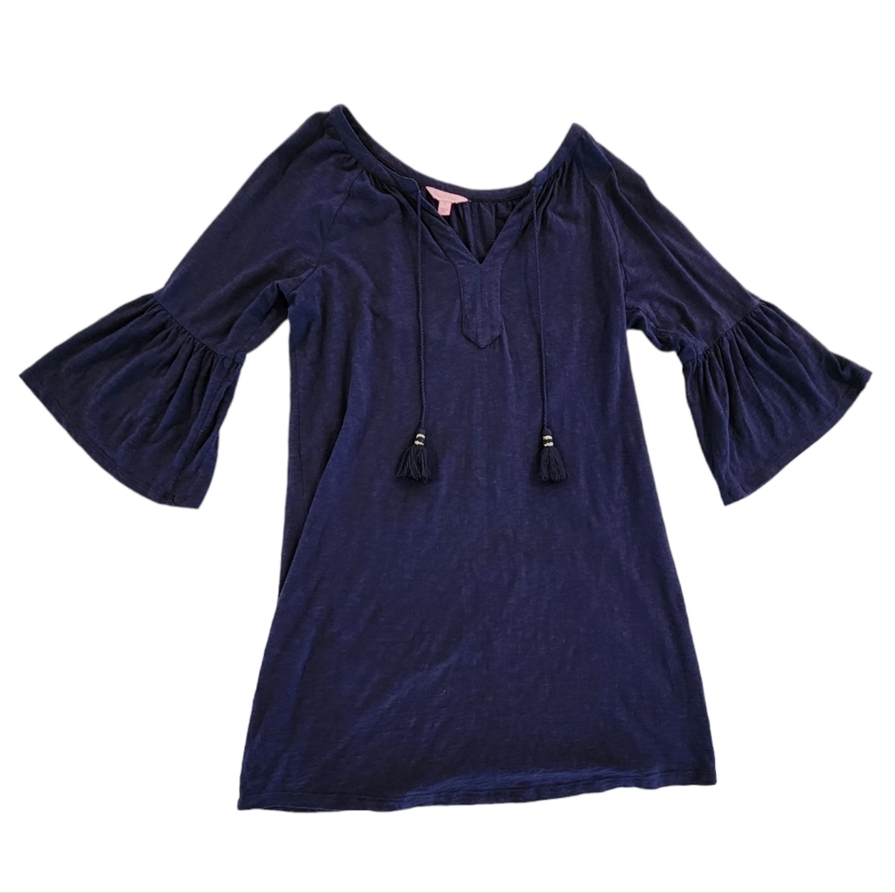 Lilly Pulitzer Navy Blue Del Lago Flare Bell Sleeve Shift Dress - Women's Medium